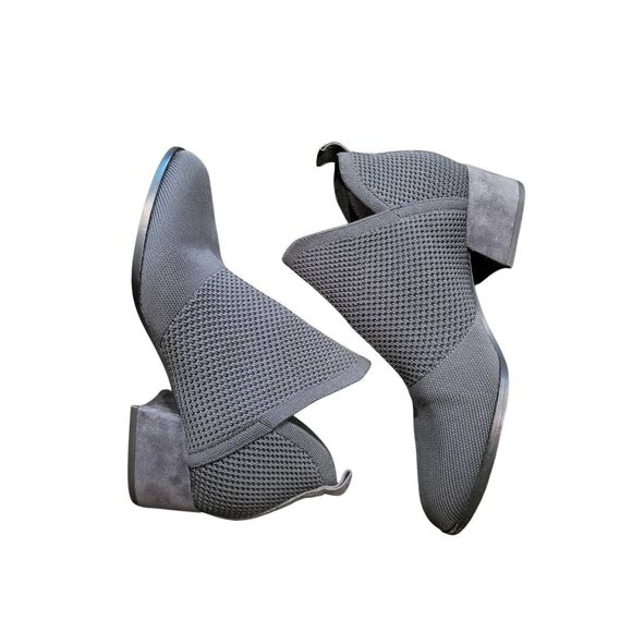 Eileen Fisher Booties Women's 8.5 Grey Knit Clever Suede Trim Block Heel Pull On - Picture 1 of 5